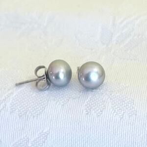 Earrings Peal Honora Sterling Silver Light Gray / Silver Stud Cultured Classic